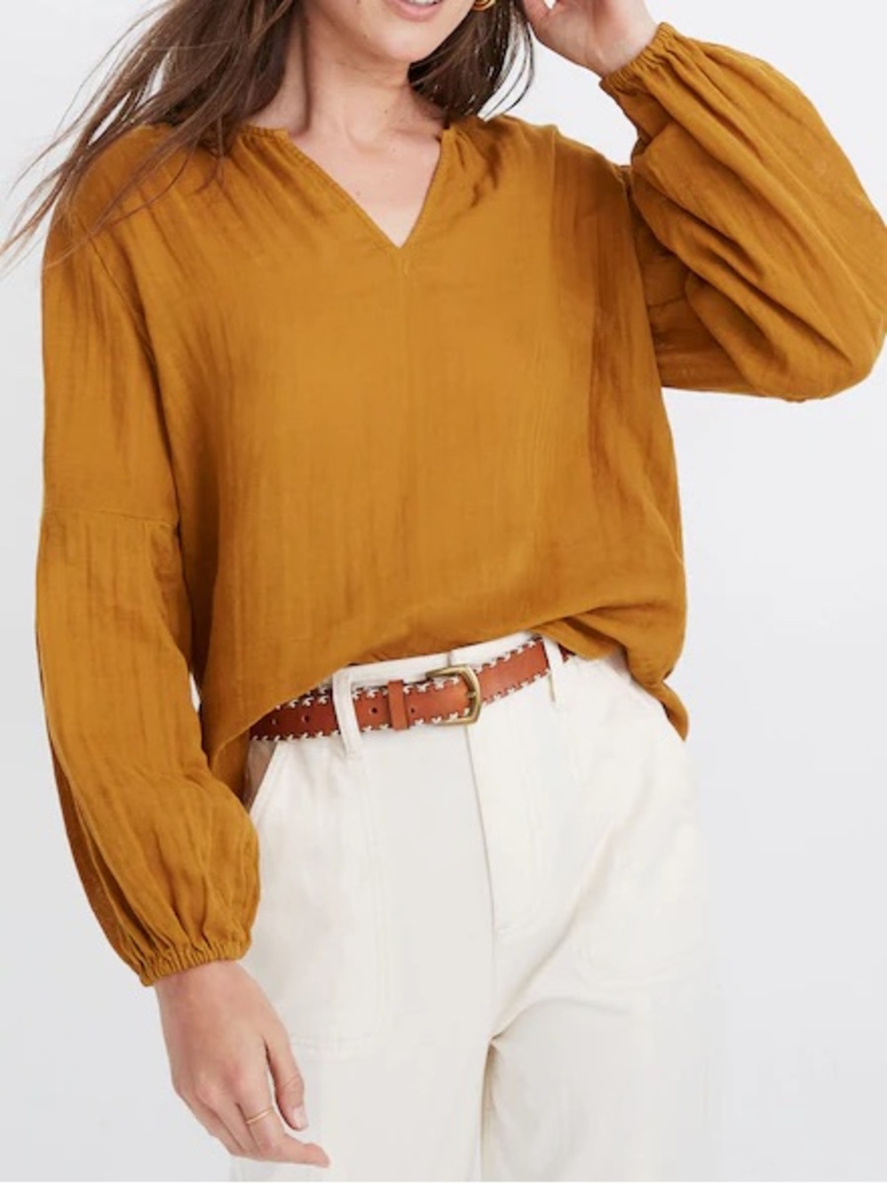 MADEWELL Shirred-Neck Balloon-Sleeve Top
in Antique Gold